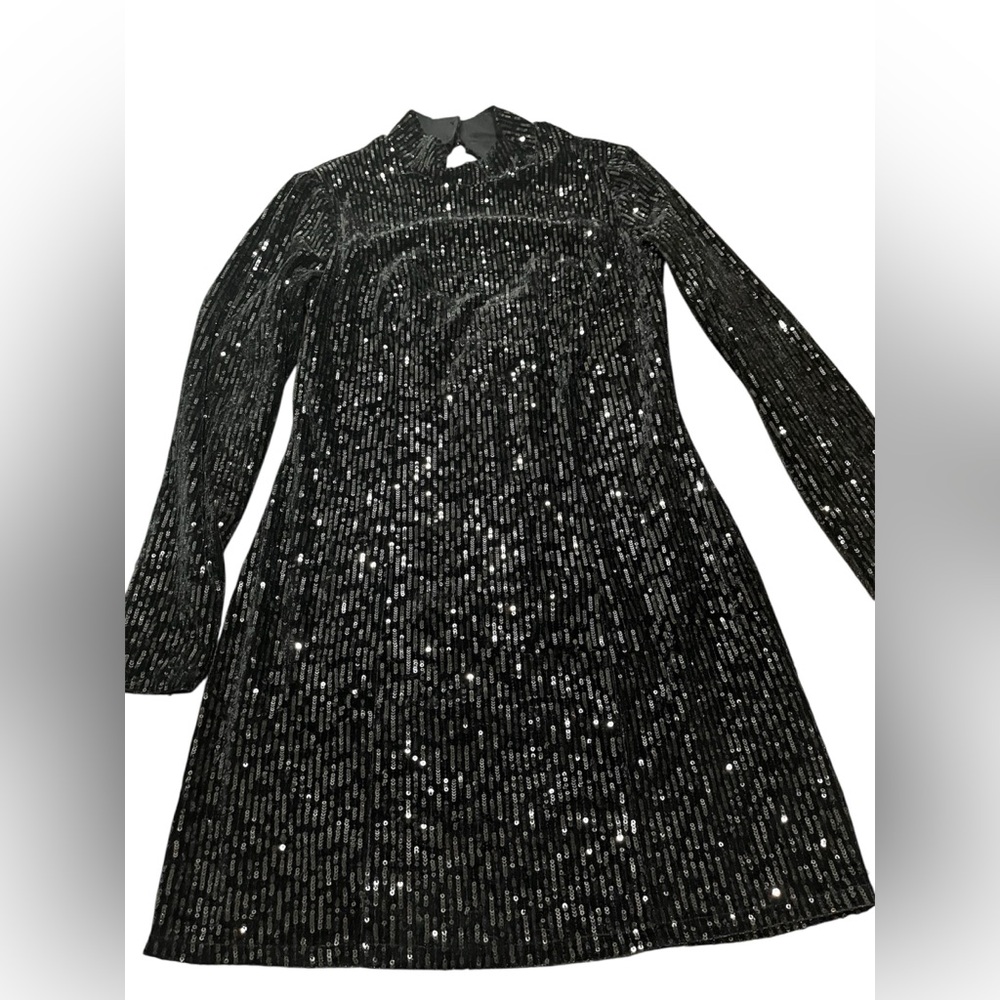 Miami Womenās Long Sleeve Black Sequin Backless Mini Dress